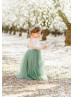 Ivory Lace Sage Tulle Floor Length Flower Girl Dress